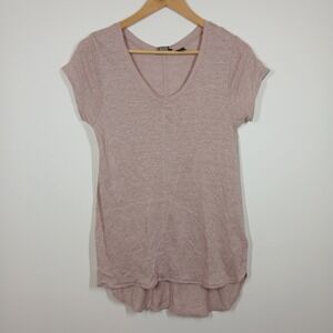 Tahari Top Women Medium Pink Linen V Neck Short Sleeve Lightweight Summer